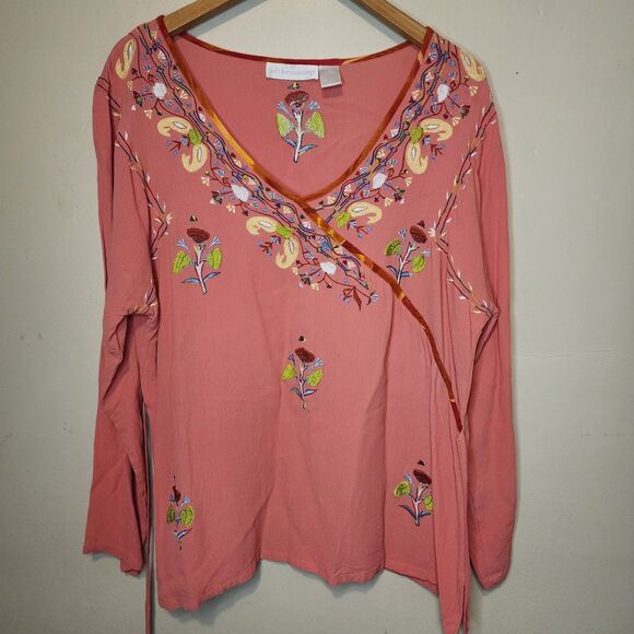 Soft Surroundings Floral Embroidered Tunic Top Womens XL Boho Festival Artsy - Picture 12 of 13